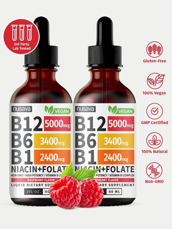 (2-PACK) Vitamin B12 Liquid Supplement Drops with B6, B1, Niacin & Folate – Edib