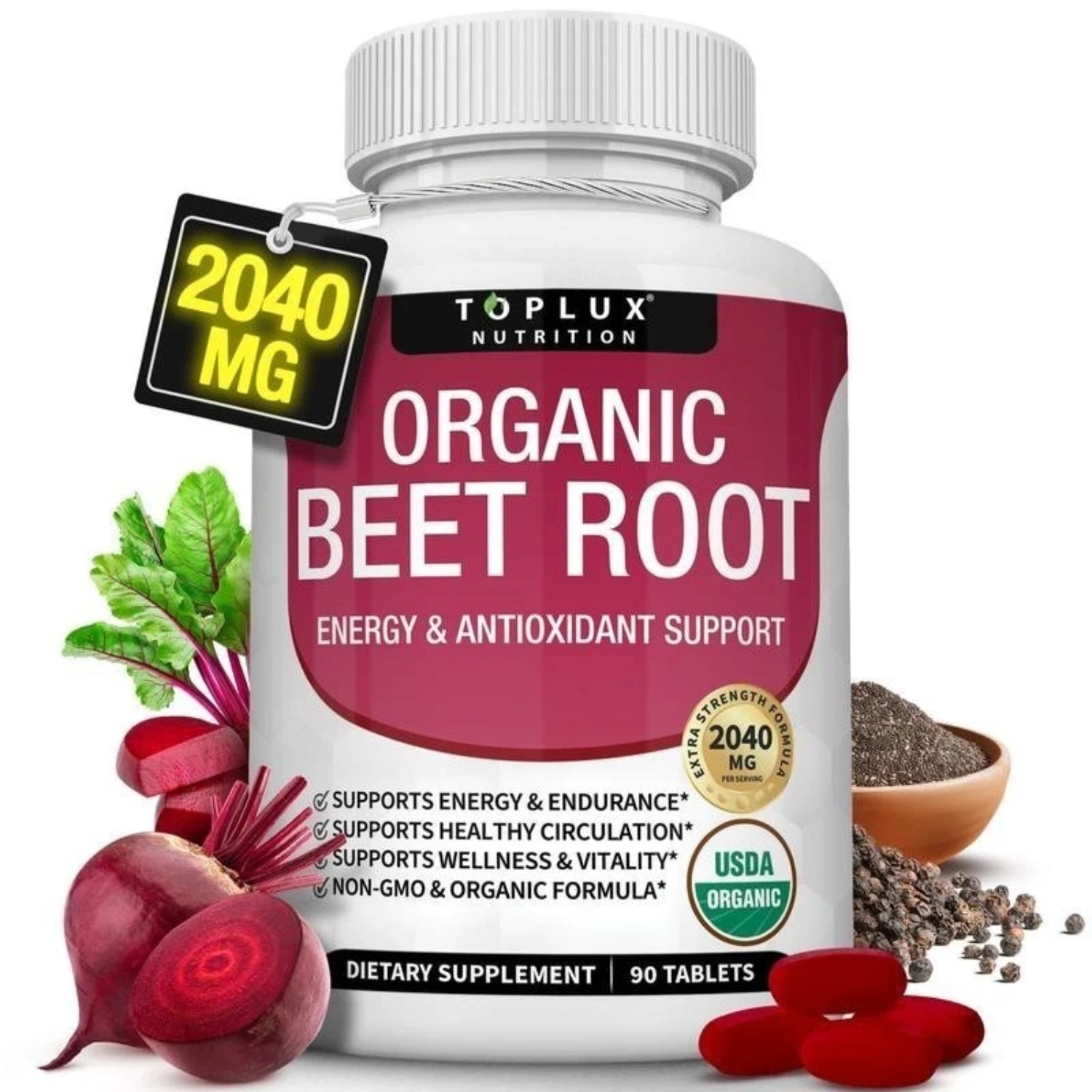 Organic Beet Root Powder Tablets – 2040mg Natural Nitric Oxide Beets To Support*