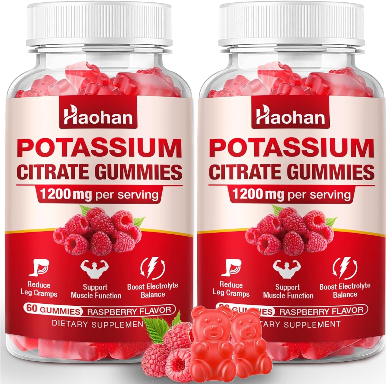Potassium Citrate 1200mg Gummies Raspberry Flavor 120 Count Chewable Supplement