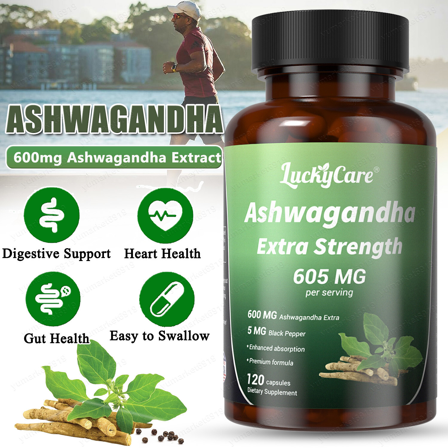 Ashwagandha 600mg + 5mg Black Pepper Powder 120 Capsules-Focus & Energy Support