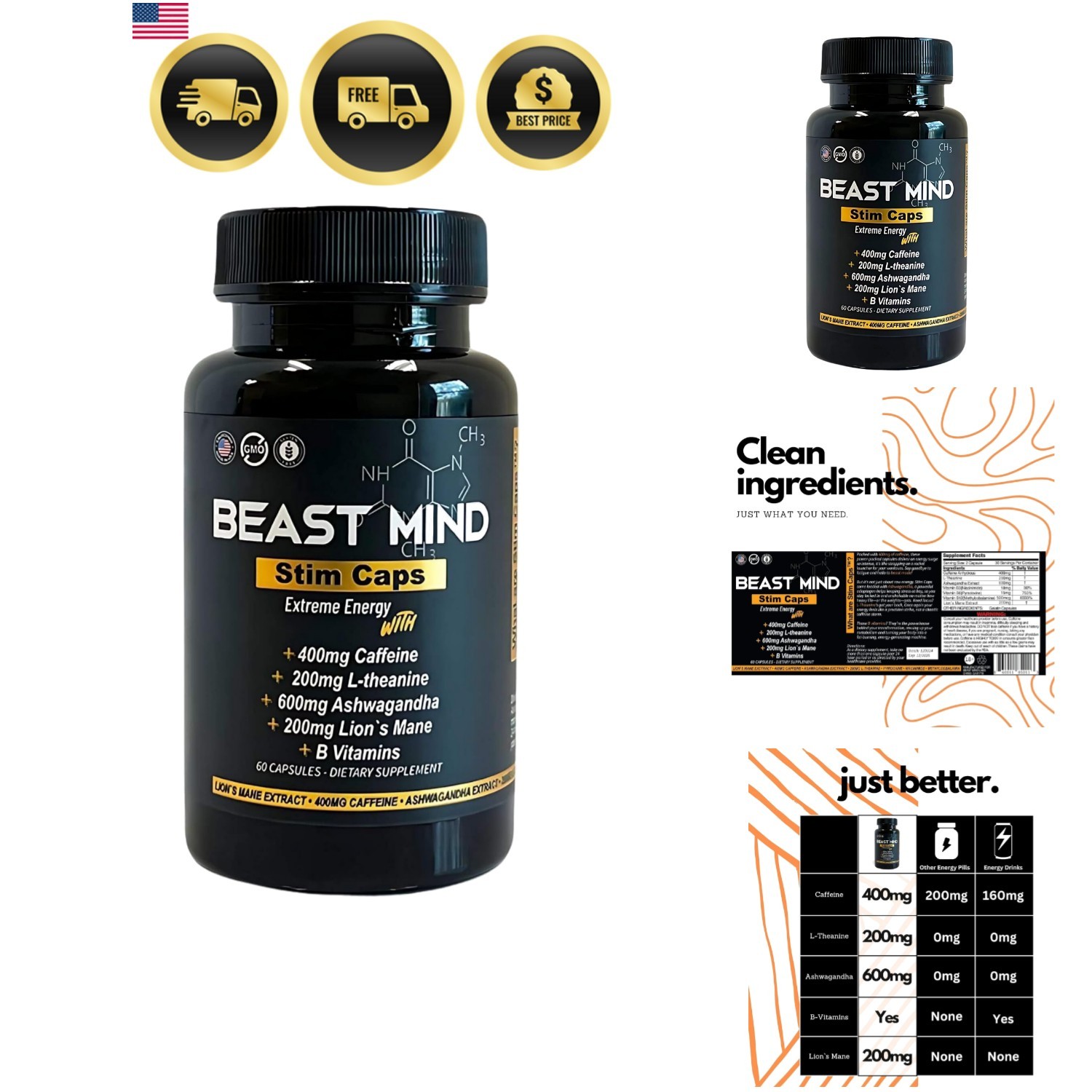 Extreme Energy Pills | 400mg Caffeine | 600mg Ashwagandha | 200mg Lions Mane …