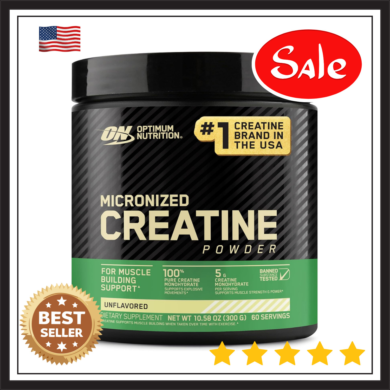 Optimum Nutrition, Micronized Creatine Monohydrate Powder, 5000mg, Unflavored