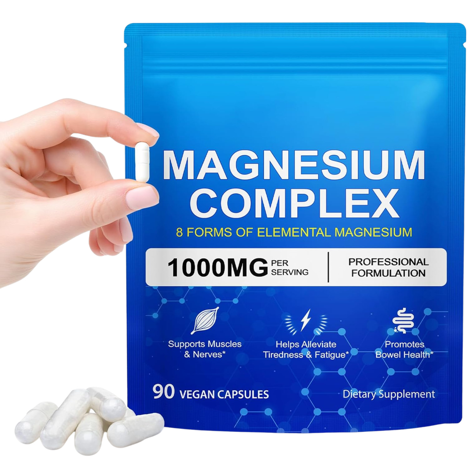 Magnesium Complex 1000mg 90 Vegan Capsules Glycinate Citrate Malate Muscle Nerve