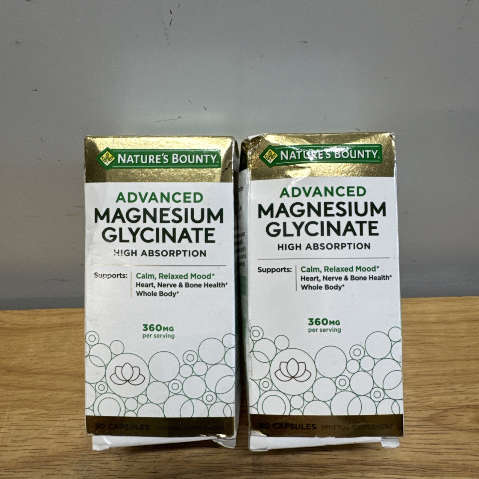 Lot of 2 Natures Bounty 360mg Advanced MAGNESIUM GLYCINATE 90 cap Each