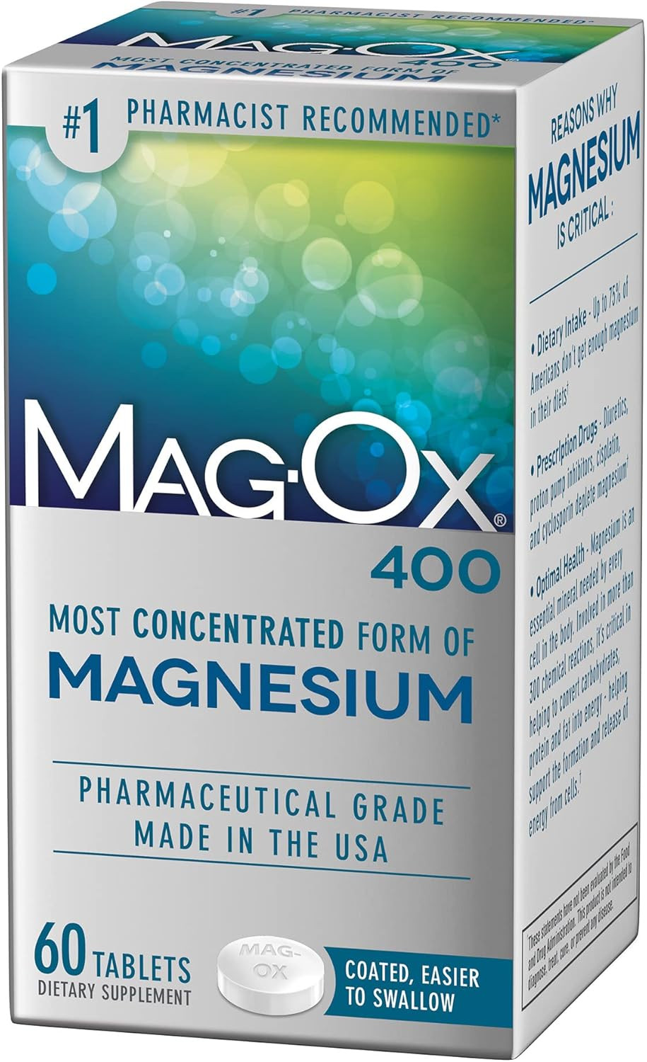 Magnesium Supplement, Pharmaceutical Grade Magnesium Oxide with 482 Mg per Dose,