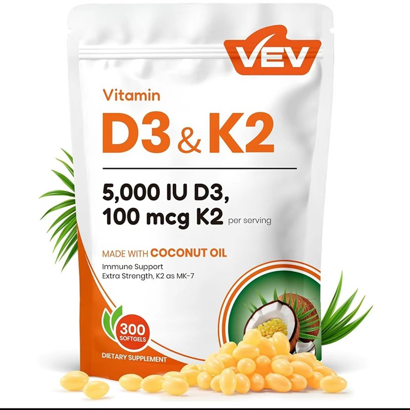 VEV Vitamin D3 K2 10000 lU,300Virgin Coconut OilSoftgels,2in 1 Vitamins Suppleme