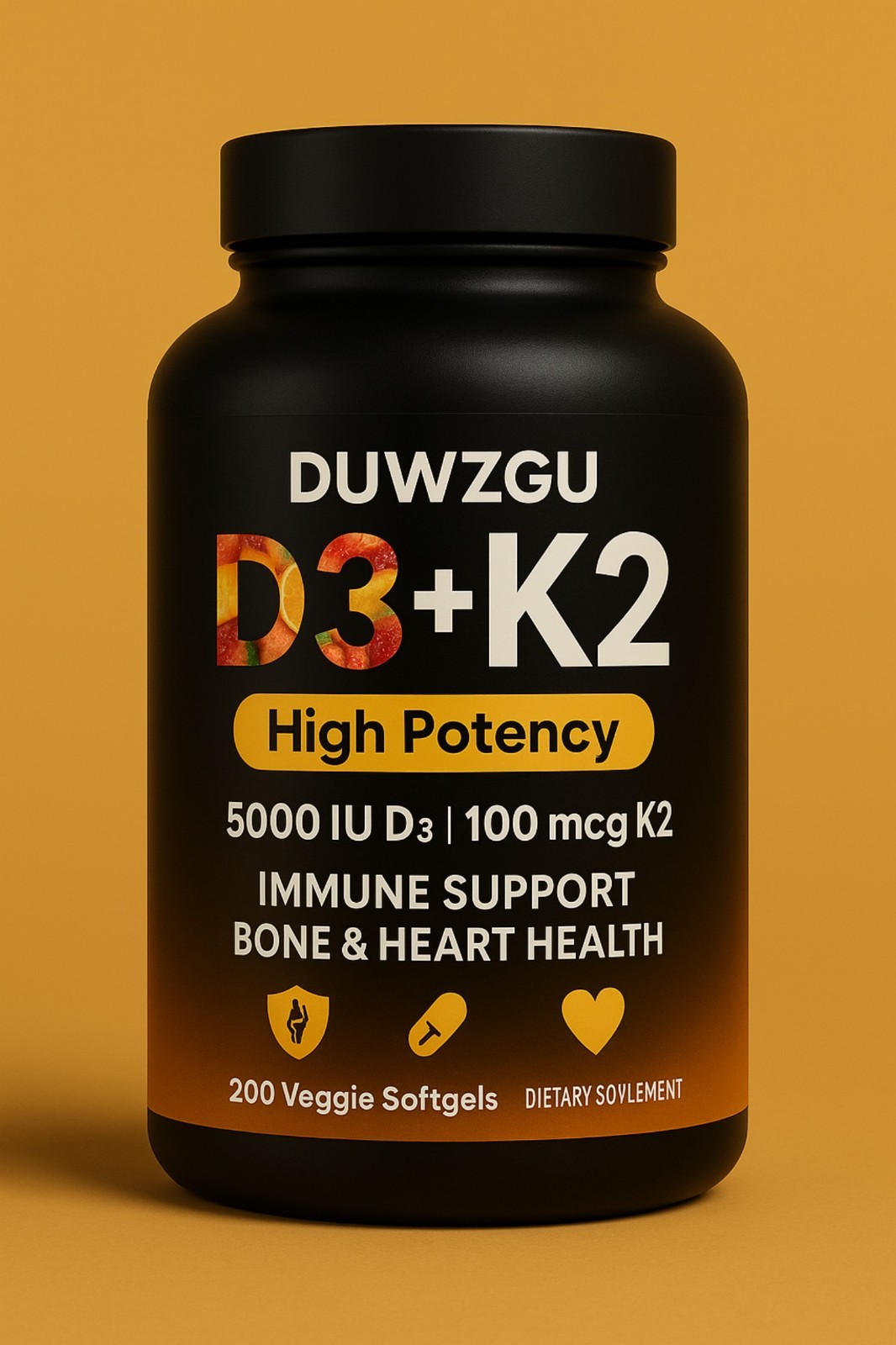NEW D3+K2 Vitamin K2 (100mcg) + Vitamin D3 (5000 IU) 200 Softgels – Gluten Free