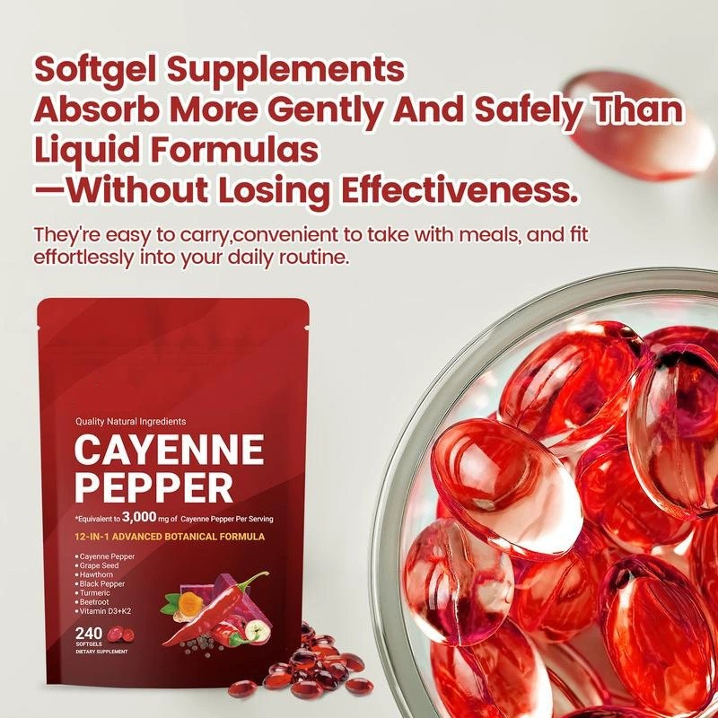 NEW Cayenne Pepper Softgel Vitamin D3+K2 Support Leg Vein Heart Blood Vessel