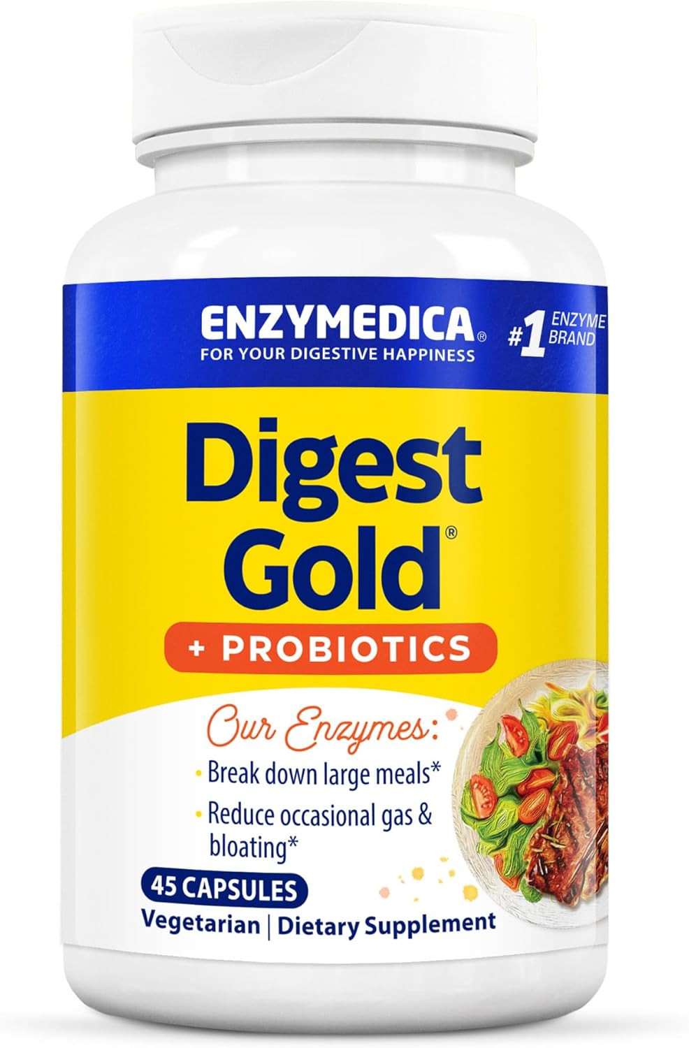 Digest Gold + Probiotics, 2-In-1 Digestive Enzymes & Probiotic Support, Promotes