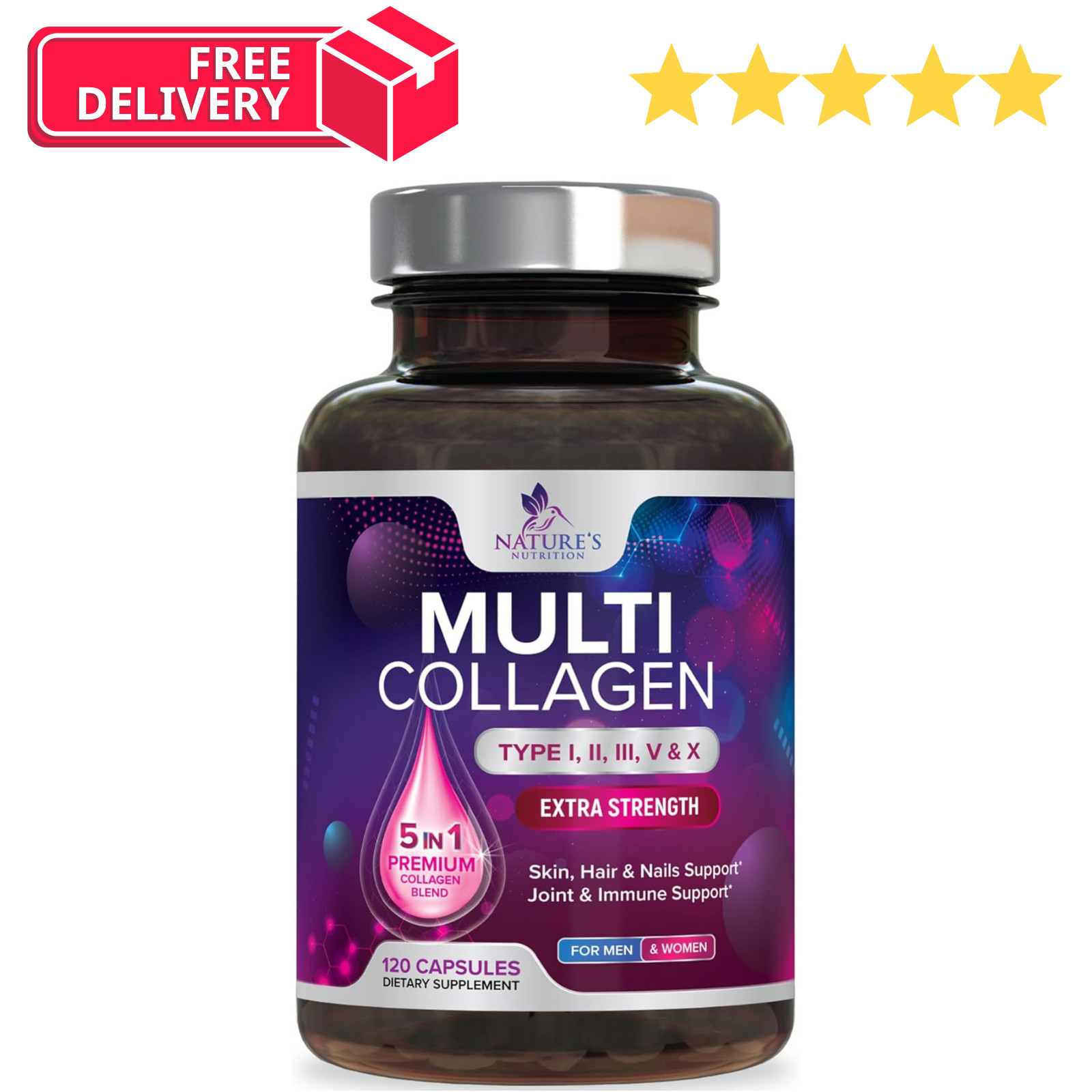 Multi Collagen Pills 2400 mg – Advanced Types I, II, III, V, X – Hydrolyzed Mult