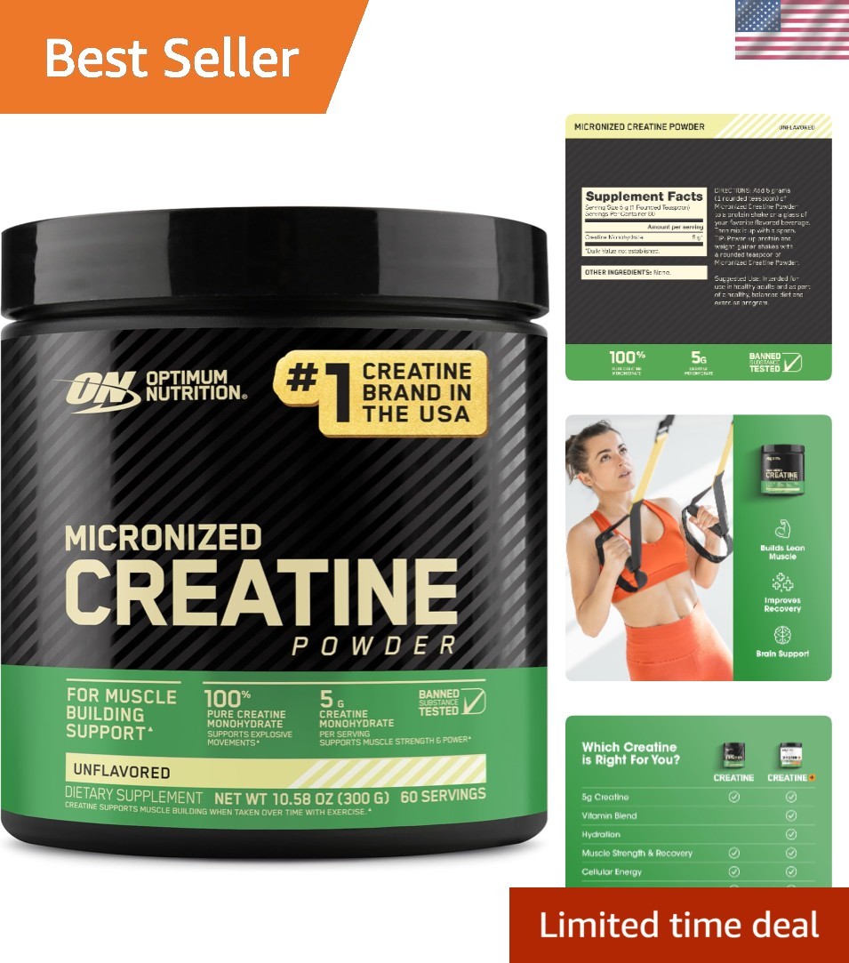 Micronized Creatine Monohydrate Powder, Unflavored, 60 Servings, 300 Grams Pa…