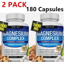 2Pack Magnesium complex supplement: 1000mg of 8-element magnesium, 180 capsules