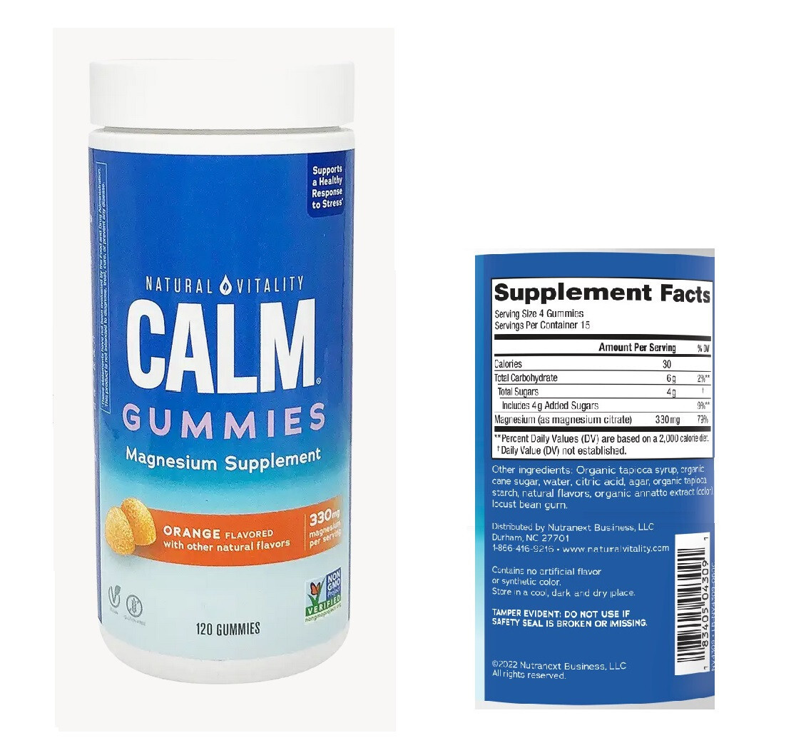 Natural VItality CALM Magnesium Supplement Gummies  (120 count Orange Flavored)