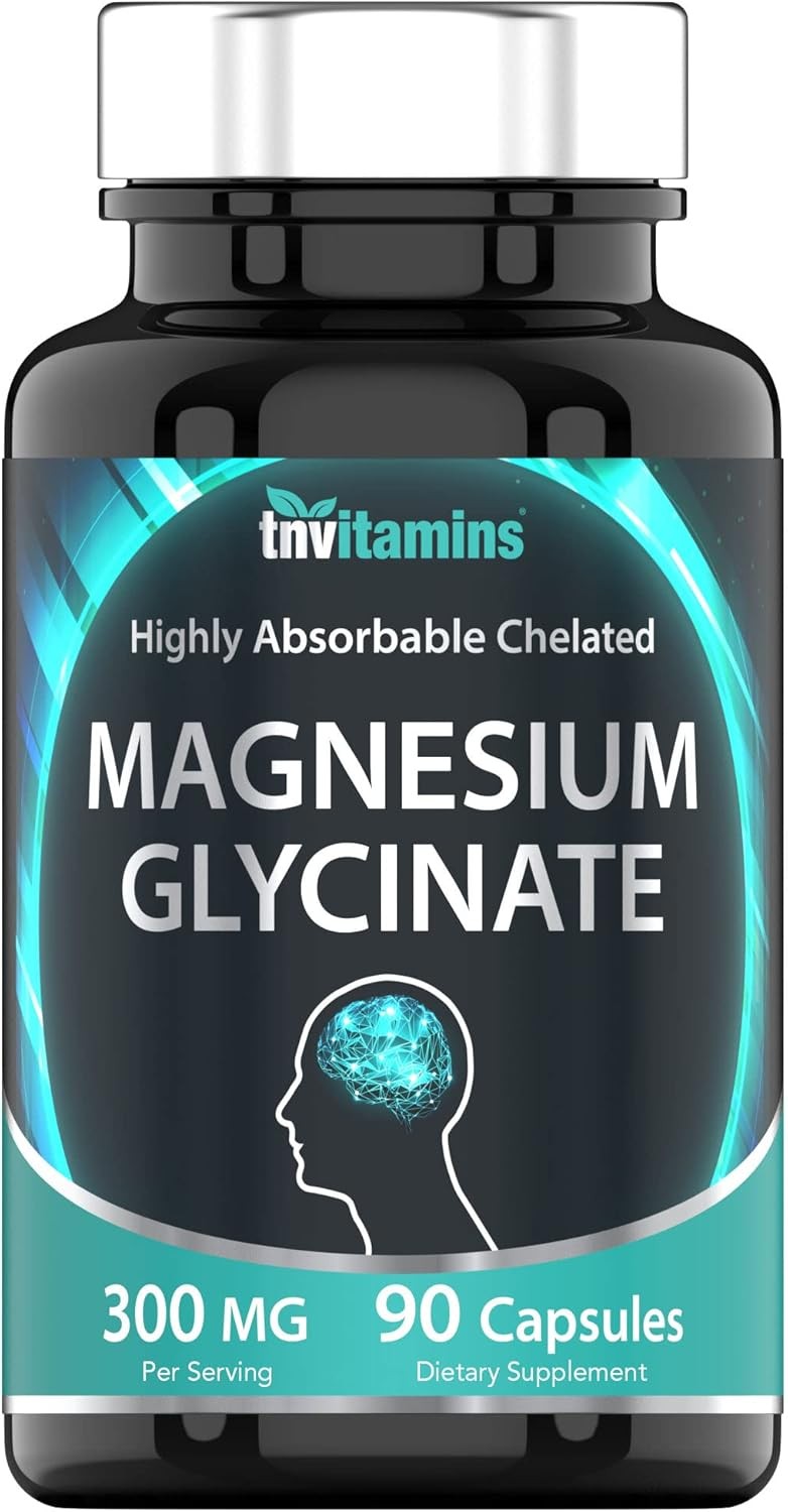 tnvitamins Magnesium Glycinate 300mg, 90 Capsules | High Absorption Chelated Mag