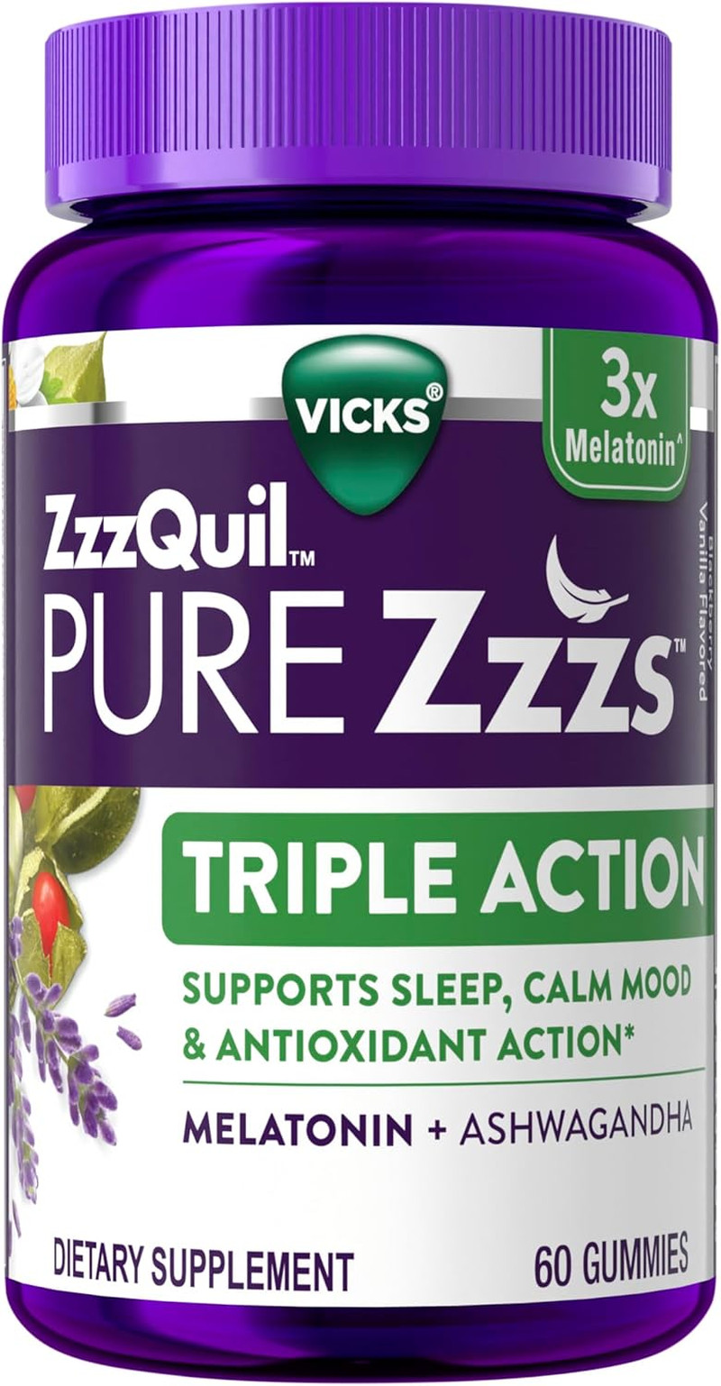 PURE Zzzs Triple Action, Melatonin Gummies, Melatonin 6mg, 3X Melatonin, Sleep A