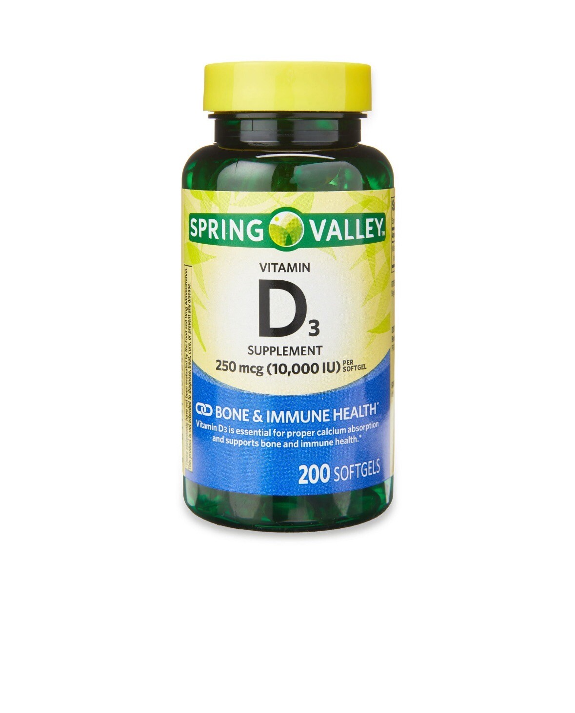 Spring Valley Vitamin D3 Softgels, 125 mcg per Softgel, 5,000 IU, 250 Count 4/25