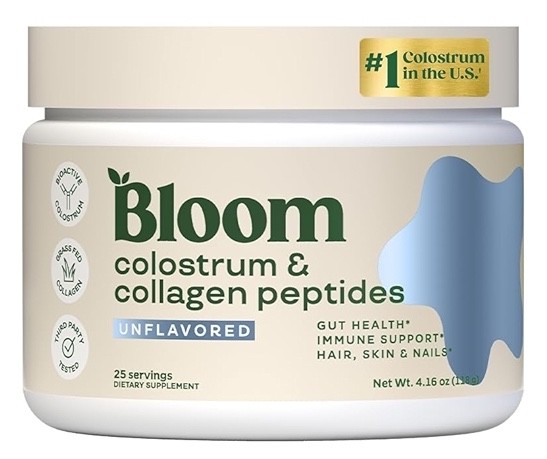 Bloom Colostrum & Collagen Peptides Powder, Unflavored, 25 Servings Supplement