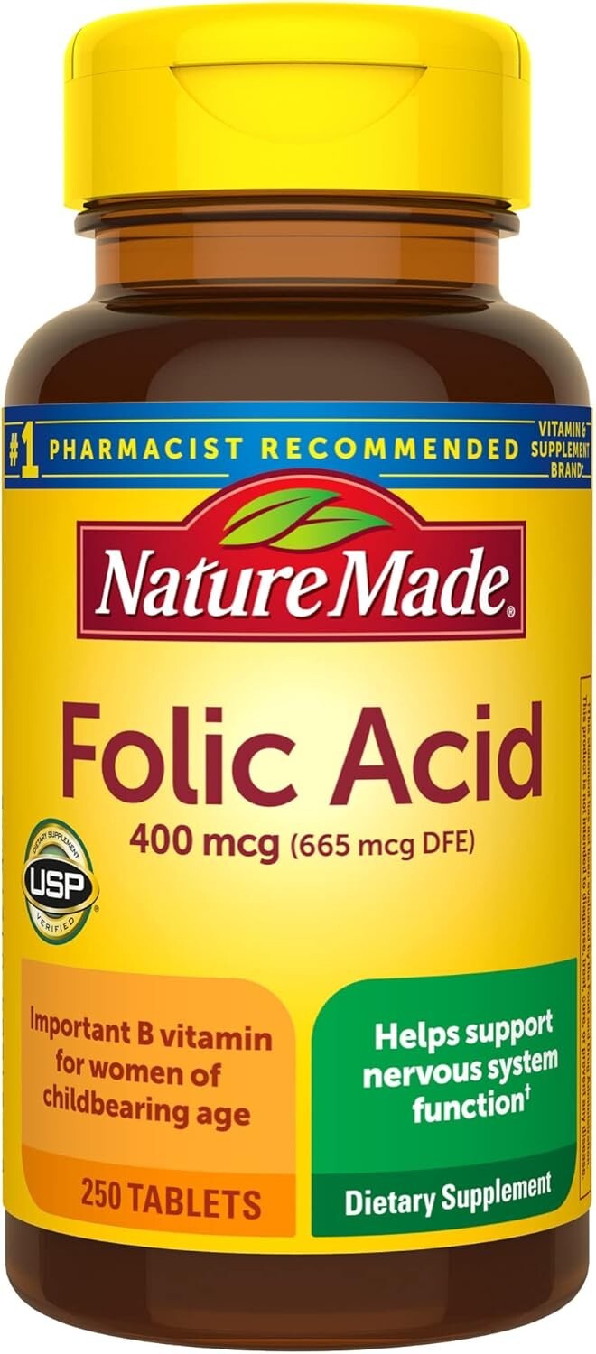Nature Made Folic Acid 400 mcg (665 mcg Dfe) 250 Tabs. Exp: 08/2026