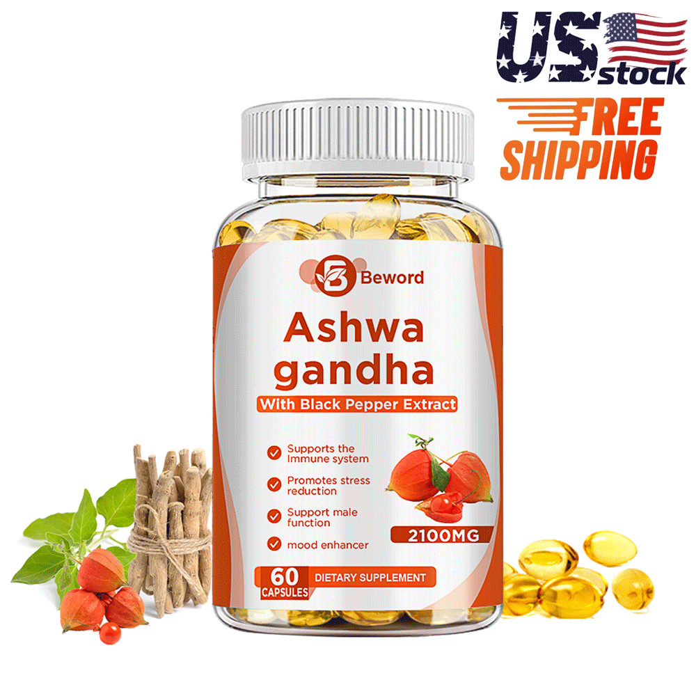 Organic Ashwagandha Capsules 2100mg Strong Stress & Adrenal Support 60 Capsules