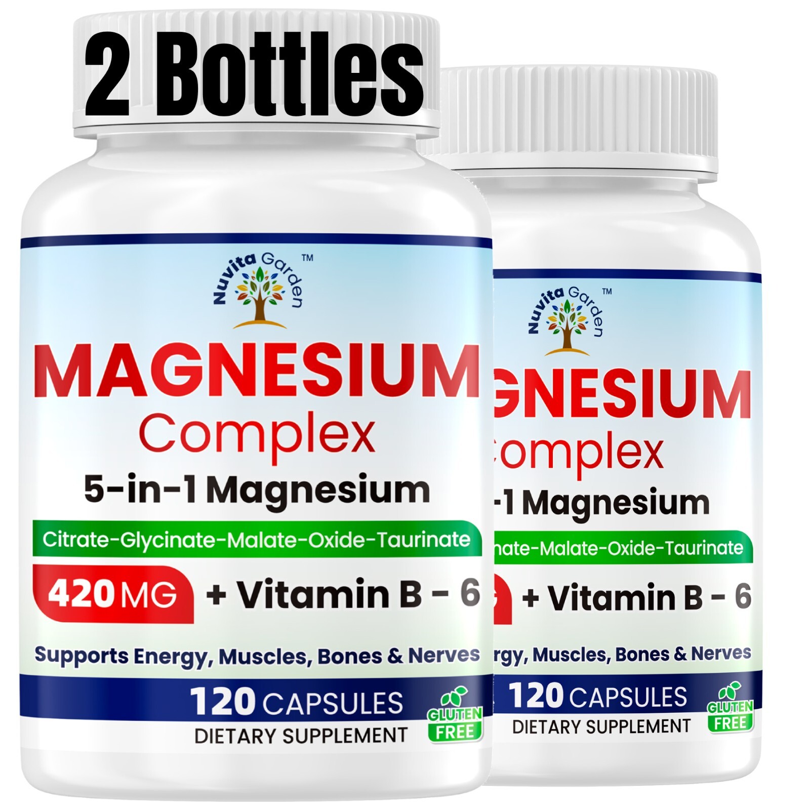 2 Pack 5-in-1 Magnesium Supplement Complex 420mg, Supports Heart,  Muscle Sleep