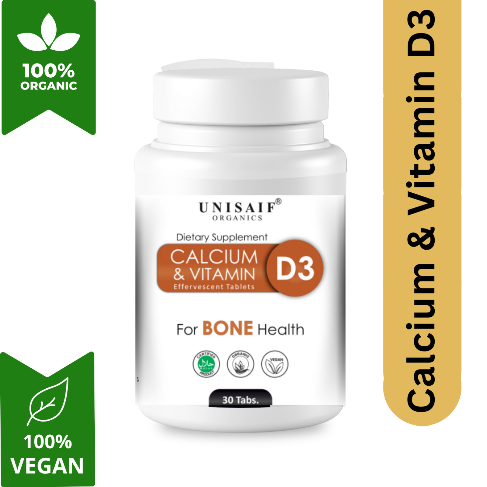 Organic Calcium with Vitamin D3 Supplement for Strong Bones & Muscle Support