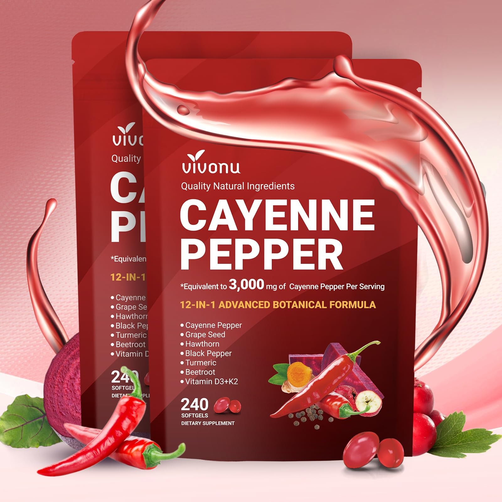 VivoNu Cayenne Pepper Softgels Supplement, Supports Leg Vein, Heart and Blood…