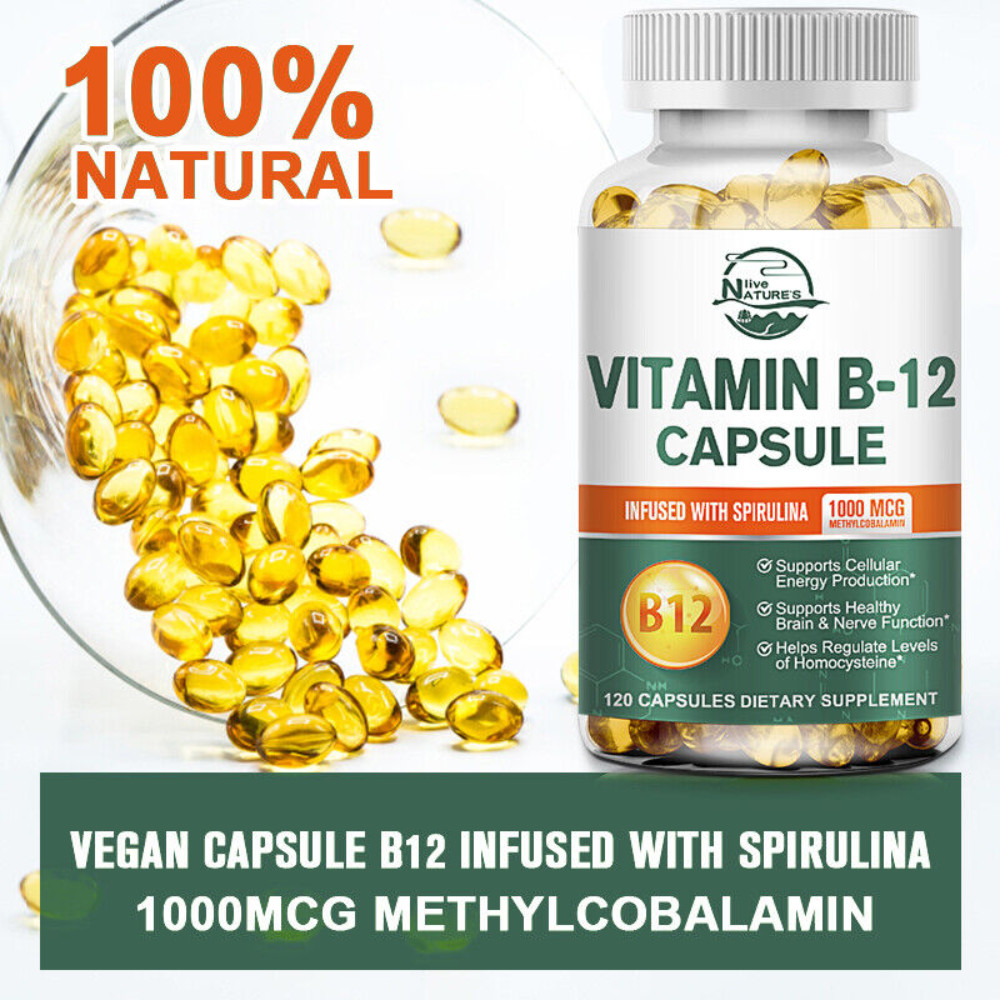 120/240/480 Capsules – Vitamin B12 (Methylcobalamin) 1000mcg, Non-GMO SPIRULINA