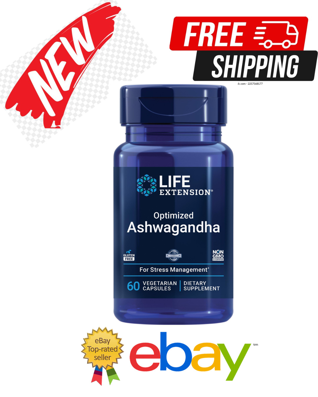 Life Extension Optimized Ashwagandha for Mental Energy Concentration 60 Veg Caps