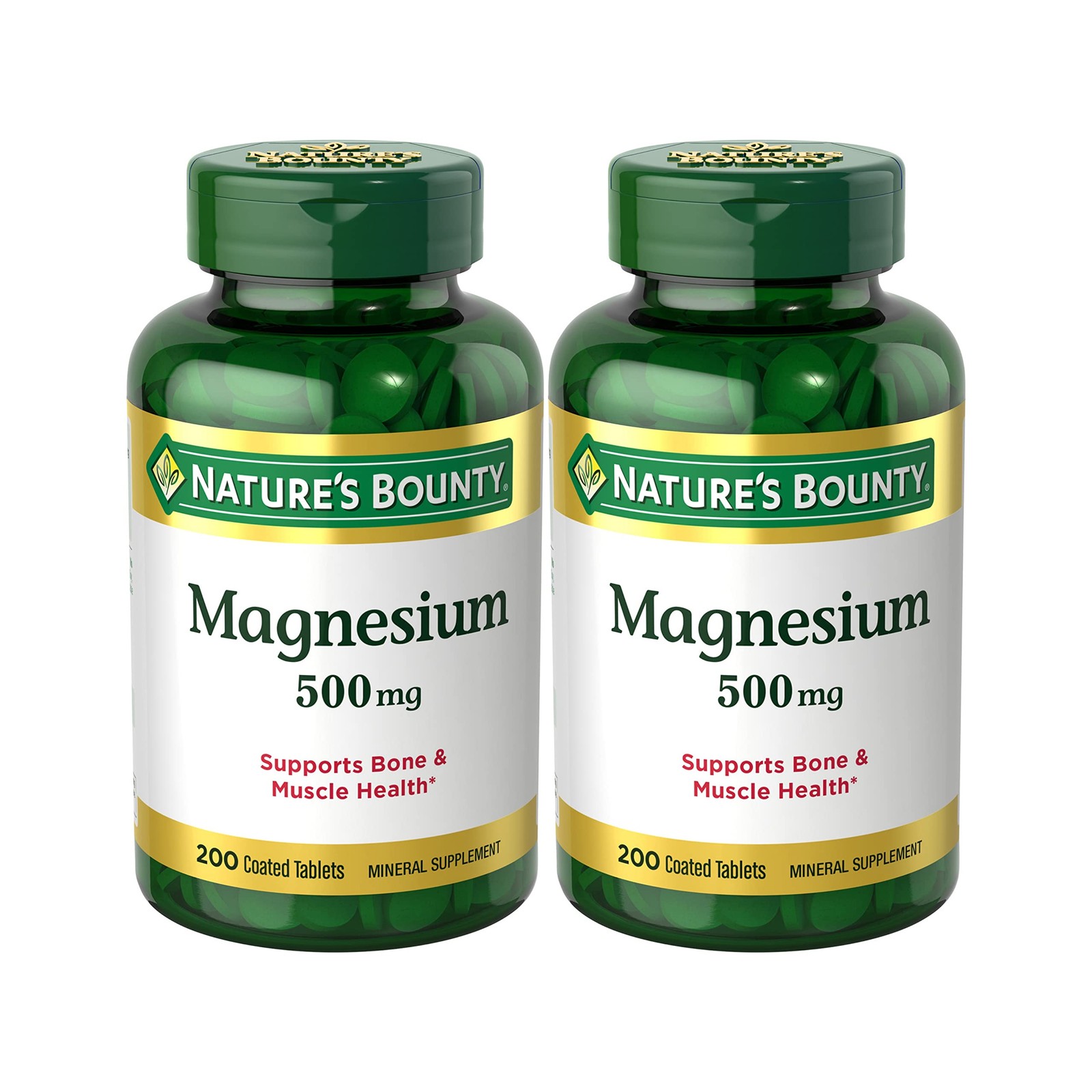 Nature’s Bounty Magnesium Supplements 500mg Tablets, 200 Count (Pack of 2)