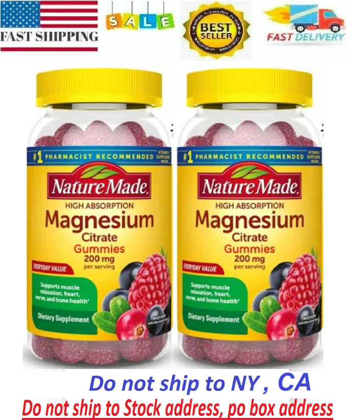 Magnesium Citrate Gummies 64-Count Nature Made High Absorption 200 MG ( 2 Pack)