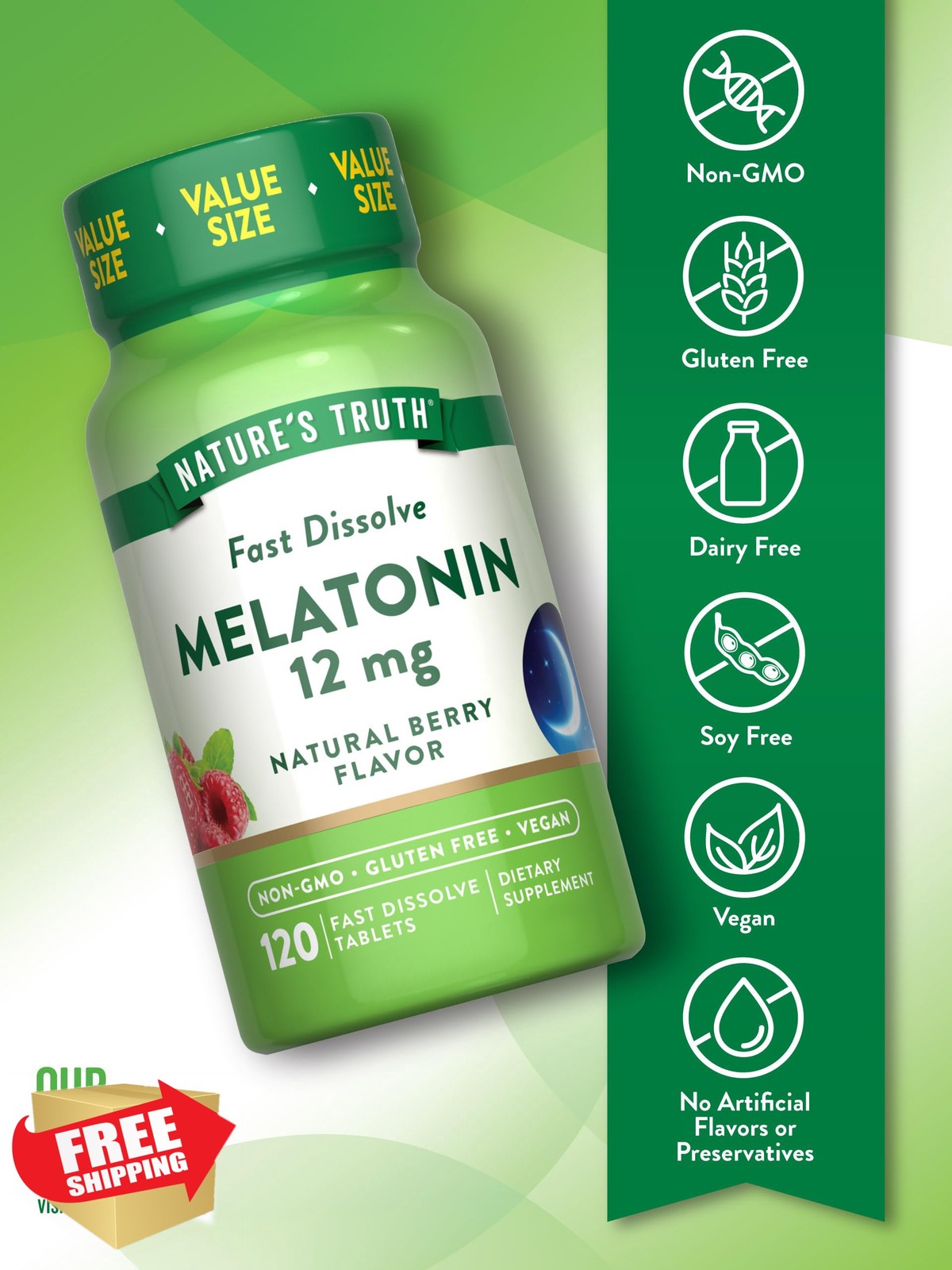 Nature’s Truth Melatonin Tablets, 12mg, 120 Count, Berry Flavor