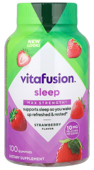 Vitafusion Sleep Max Strength 10mg Melatonin Sleep Aid, Strawberry – 100 Gummies