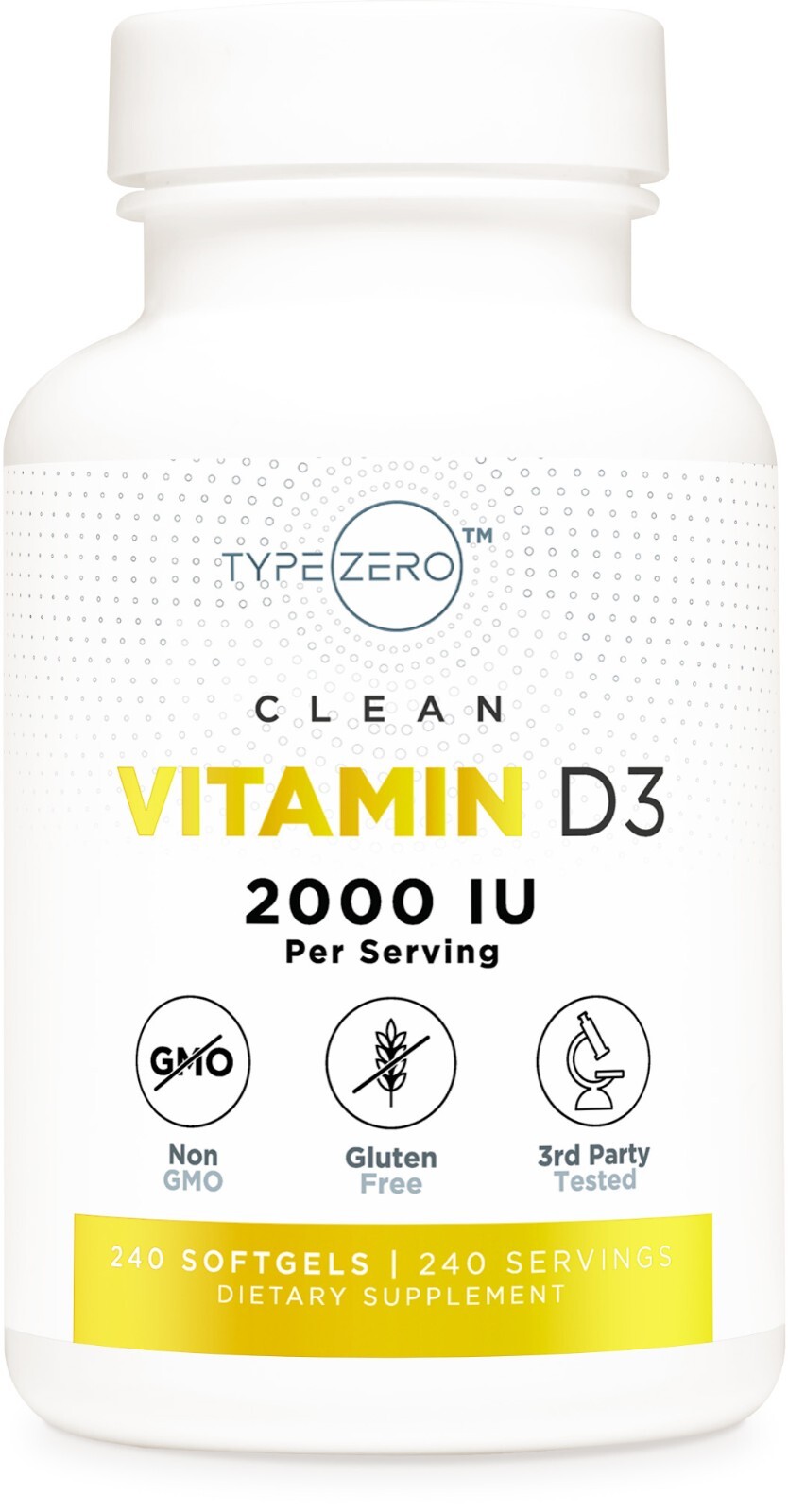 Type Zero Vitamin D3 2000 iu, 240 Softgels – Non-GMO & Gluten Free