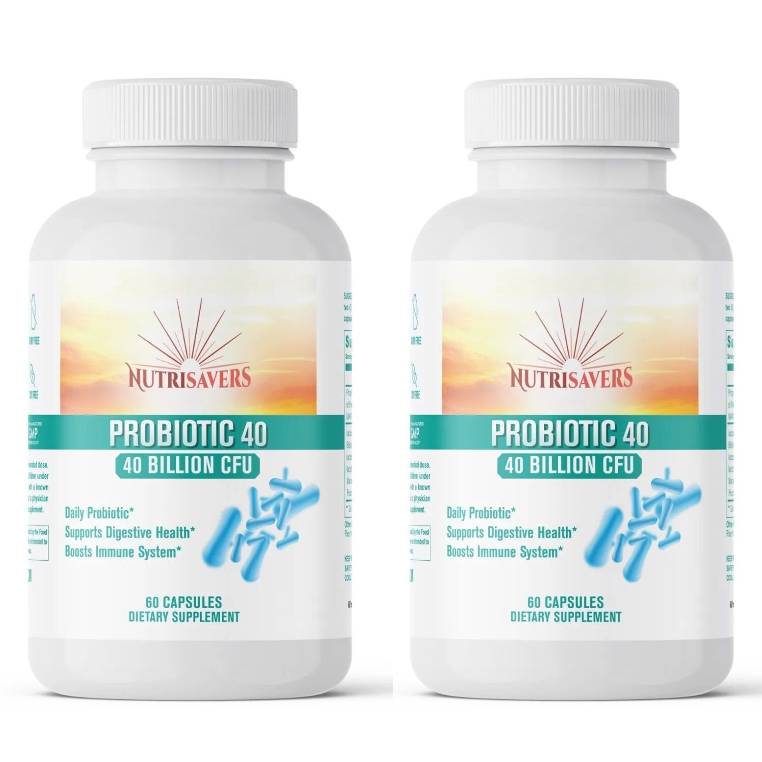 Probiotic Digestive Support 40B CFU Gut Health Immune Boost 60 Caps Pack of 2