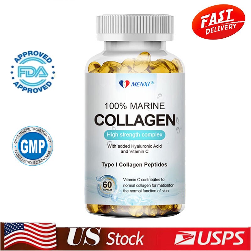 Marine Collagen 1300mg with Hyaluronic Acid & Vitamin C – Skin Bones Joints – US