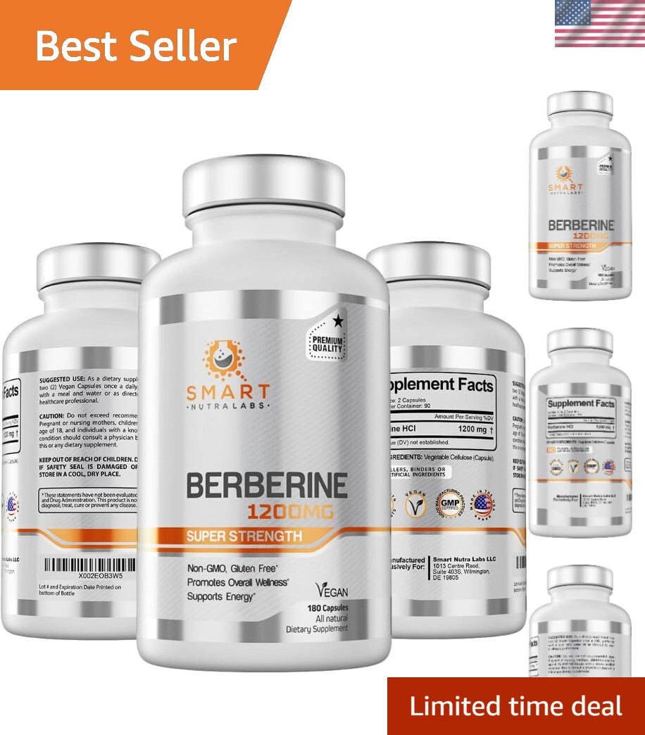 100% Pure Berberine Supplement – 180  Capsules in GMP-Certified Quality