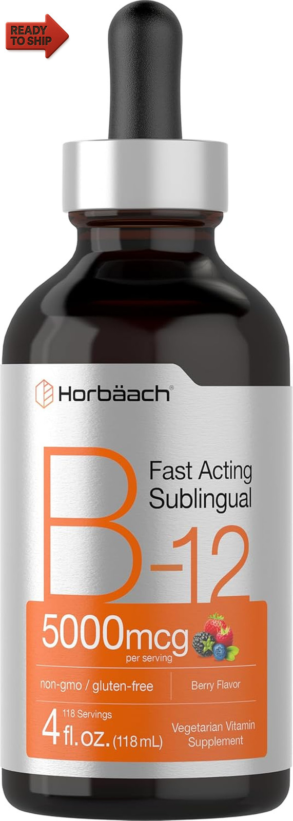 Horbaach B12 Vitamin 5000 Mcg Sublingual | 4 Fl Oz | as Methylcobalamin and Cyan