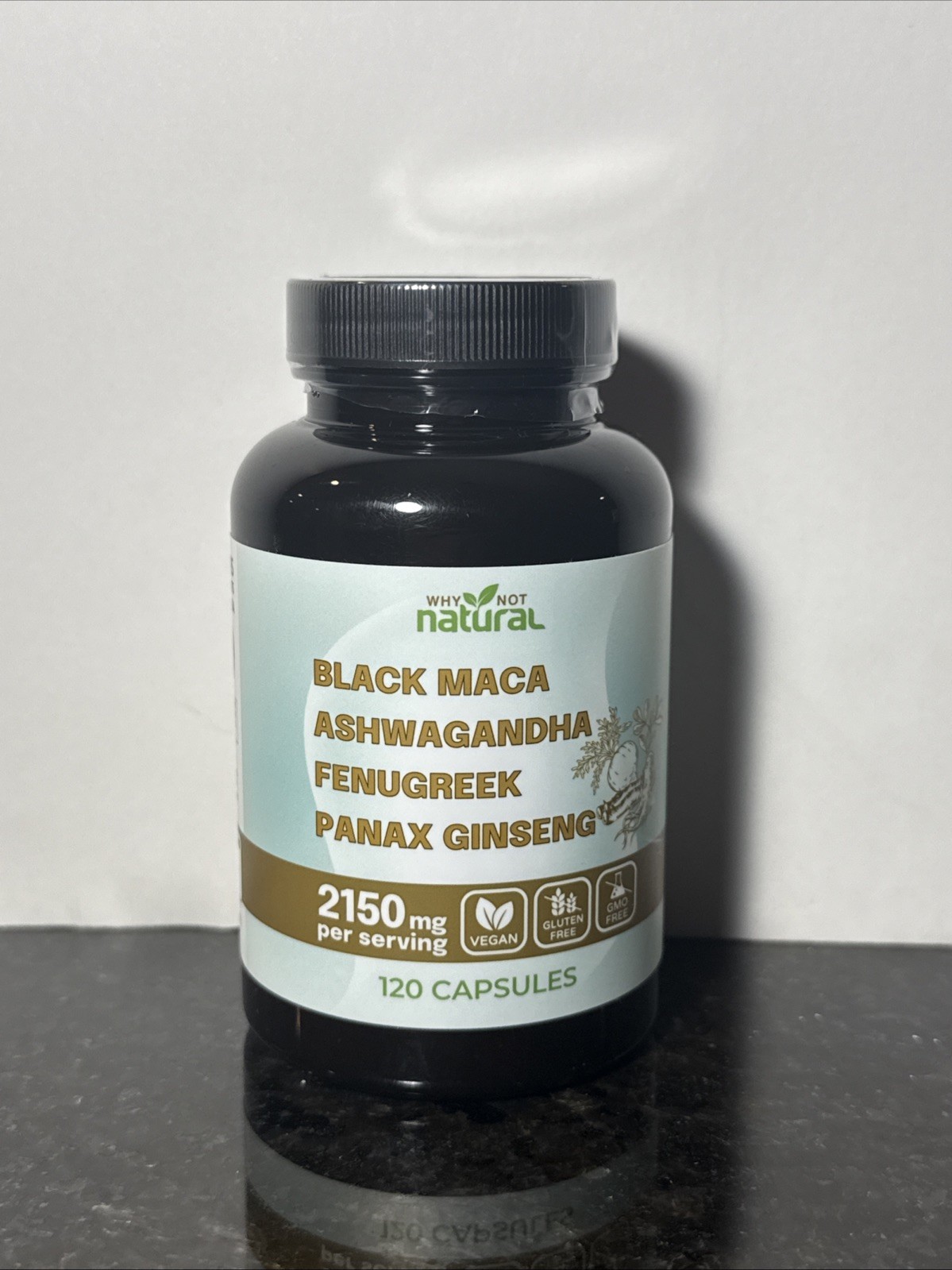 Why Not Natural 4-in-1 Organic Black Maca Root, Ashwagandha, Fenugreek, Panax Gi