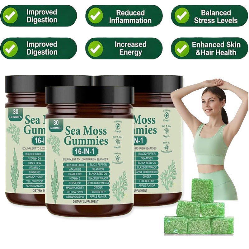 16 in 1 Organic Sea Moss Gummy | Irishmoss Extract 6000Mg | Green Apple Flavor