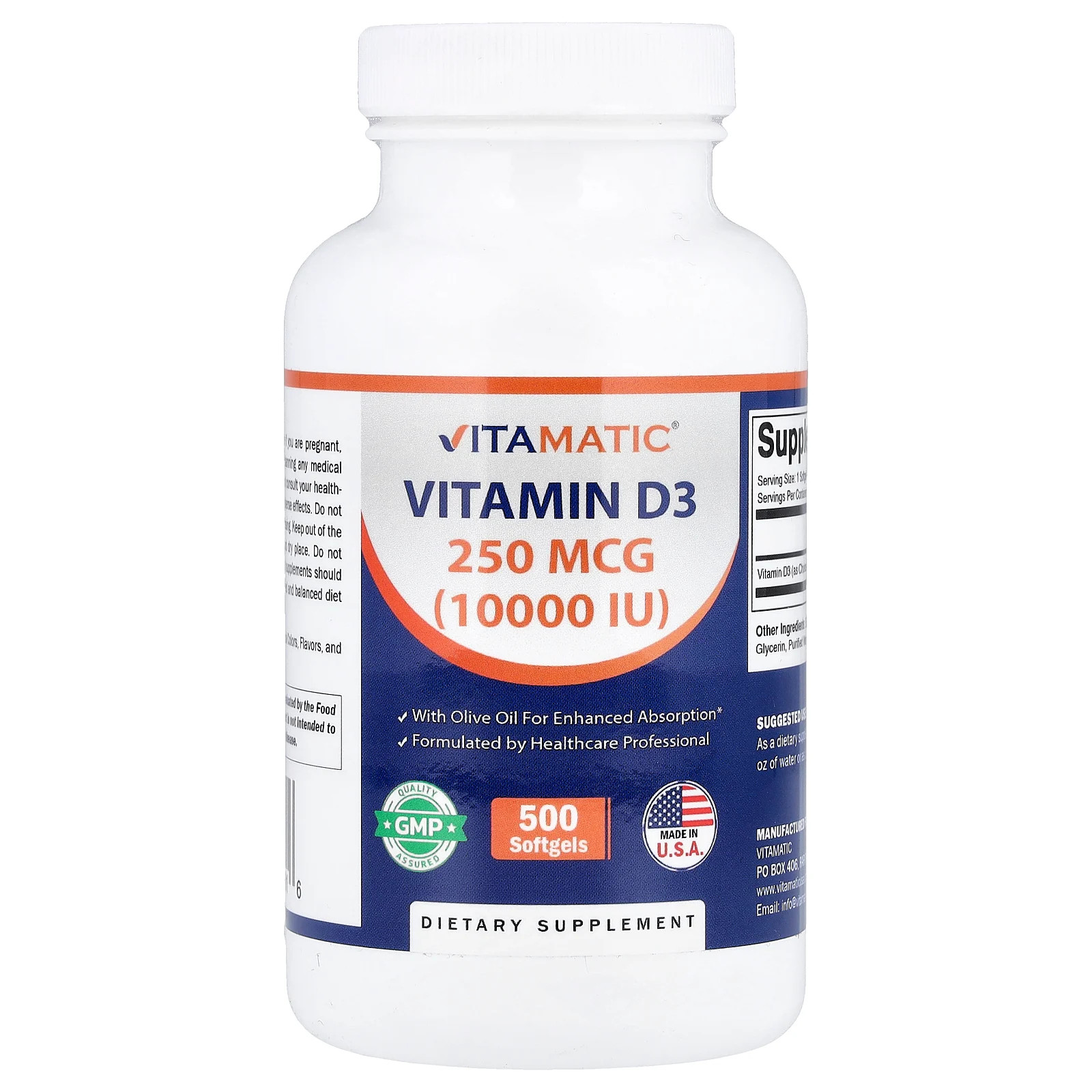 Vitamin D3, 250 mcg (10,000 IU), 500 Softgels