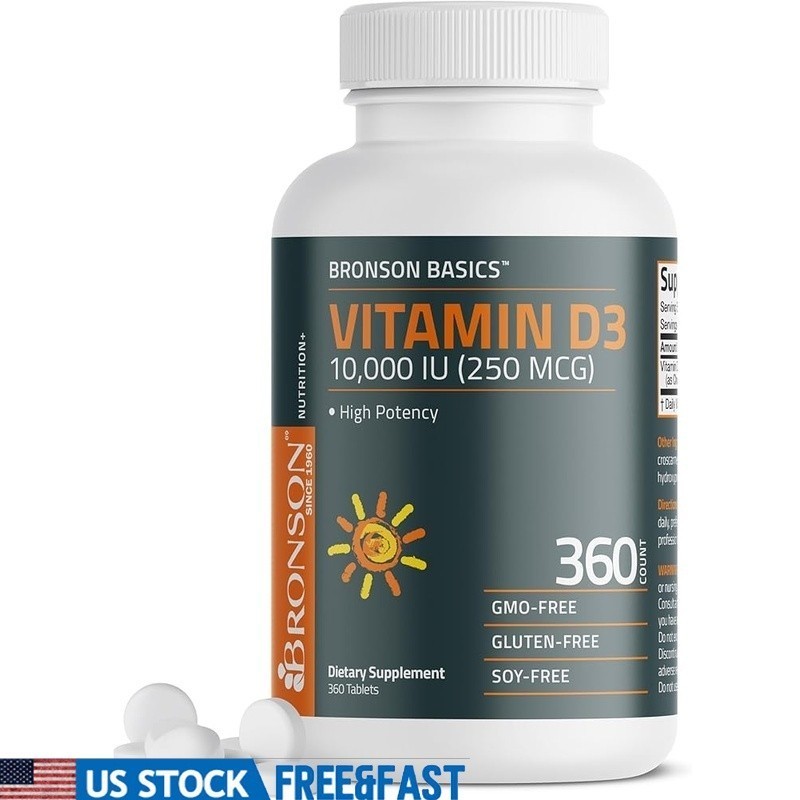 High Potency Vitamin D3 10000 IU Tablets Immune Support Gluten Free NonGMO New