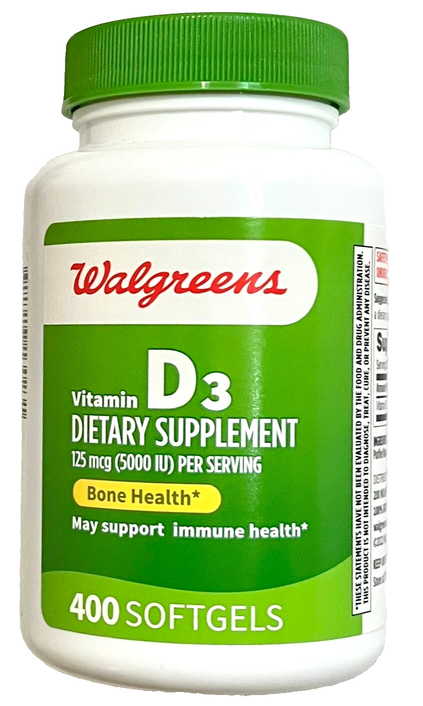 Walgreens Vitamin D3, 125mcg 5000 IU for Bone Health – 400 SOFTGELS