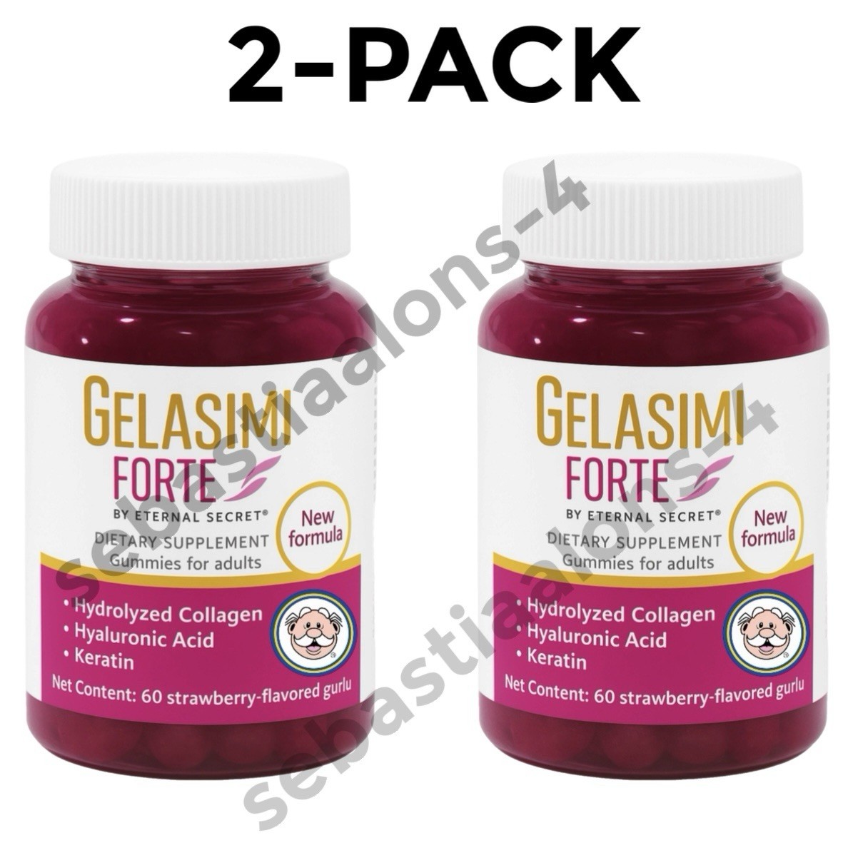 2-Pack GELASIMI FORTE Collagen Keratin Hyaluronic Acid Gummies 60ct Each Dietary