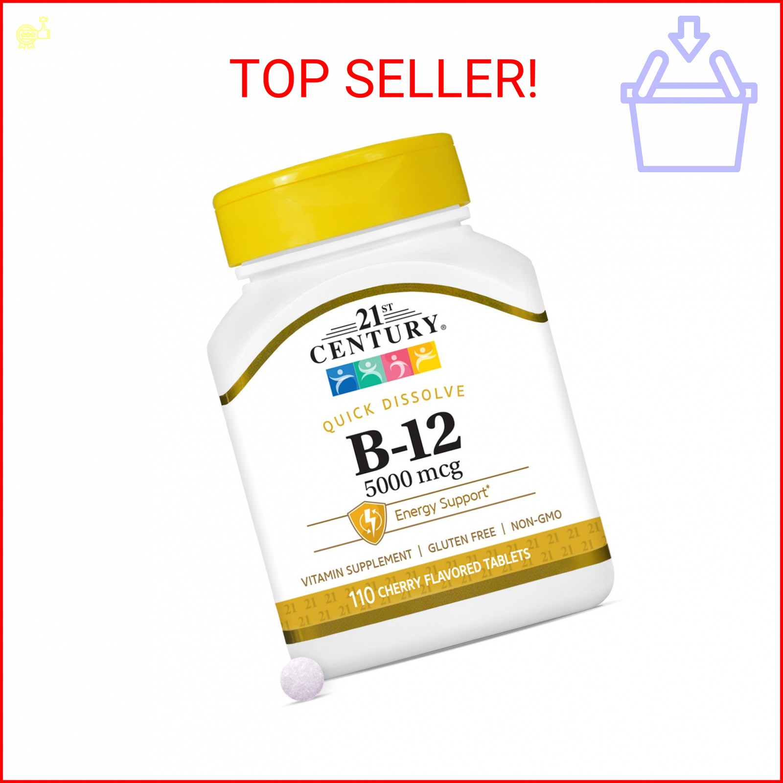 High Potency B-12 5000mcg Cherry Sublingual Tablets, 110ct