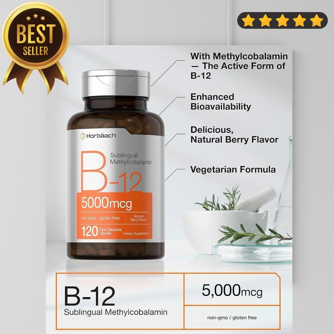 B12 Sublingual Methylcobalamin | 5000mcg | 120 Dissolvable Tablets | by Horbaach