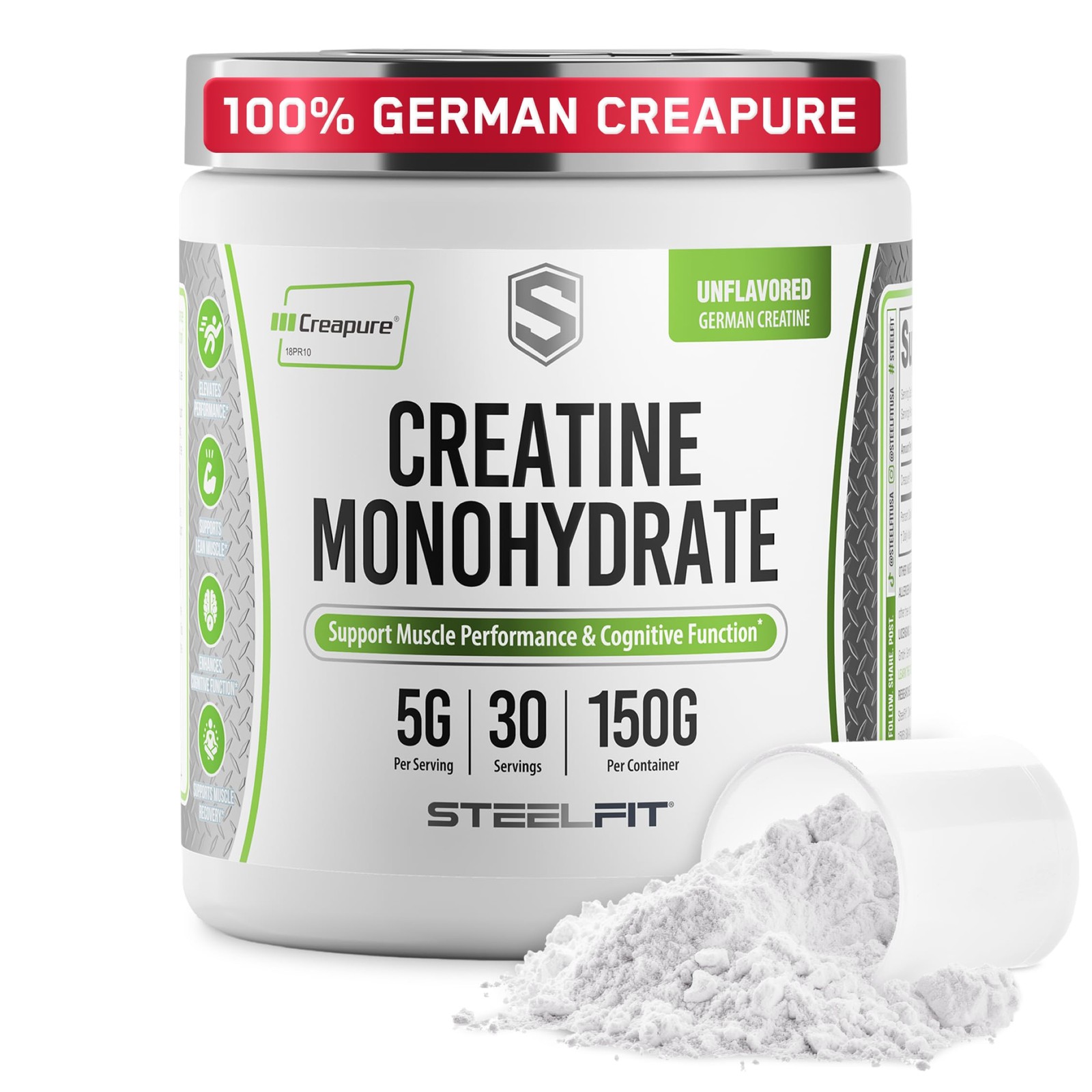 SteelFit Creapure Creatine Monohydrate Powder – German 5.3 Ounce (Pack of 1)