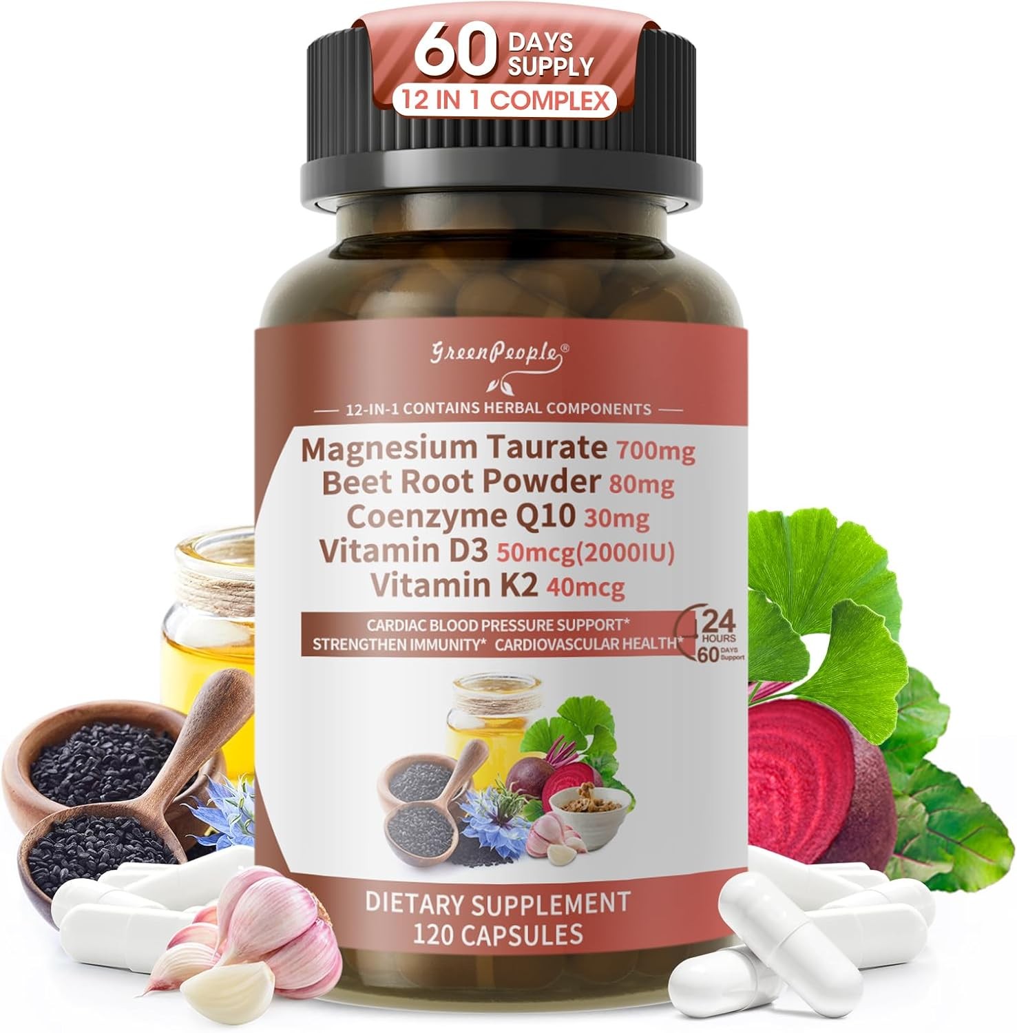 Magnesium Taurate for Sleep and Cardiovascular Health 700 mg 120 Capsules CoQ10