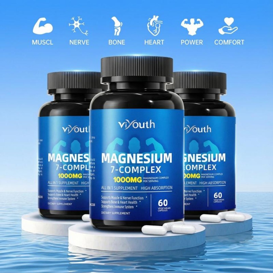 Viyouth 7-in-1 Magnesium Complex | High Absorption 1000mg with Zinc, 60 Capsules