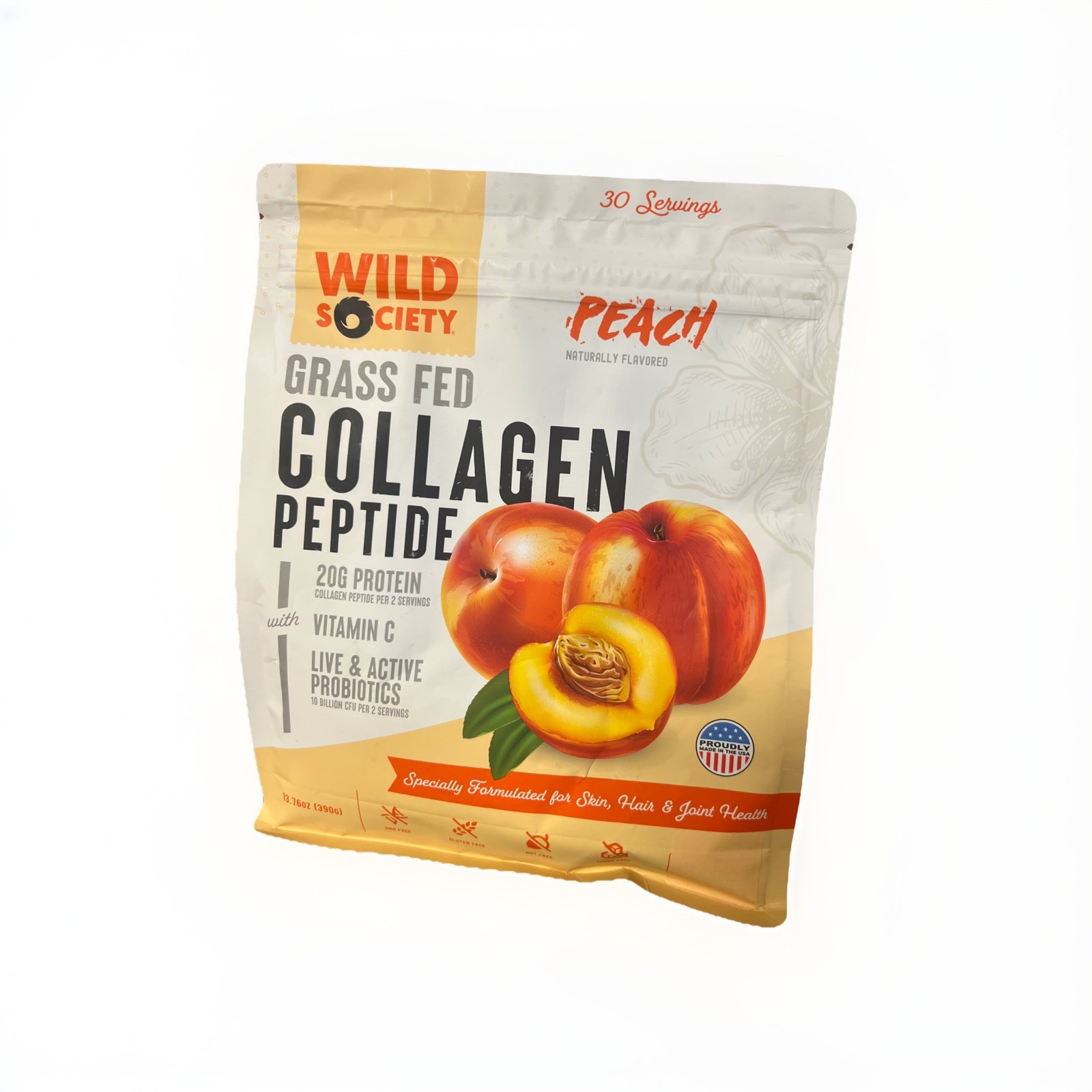 Wild Society Peach  13.76oz Collagen Peptide 20g Protein