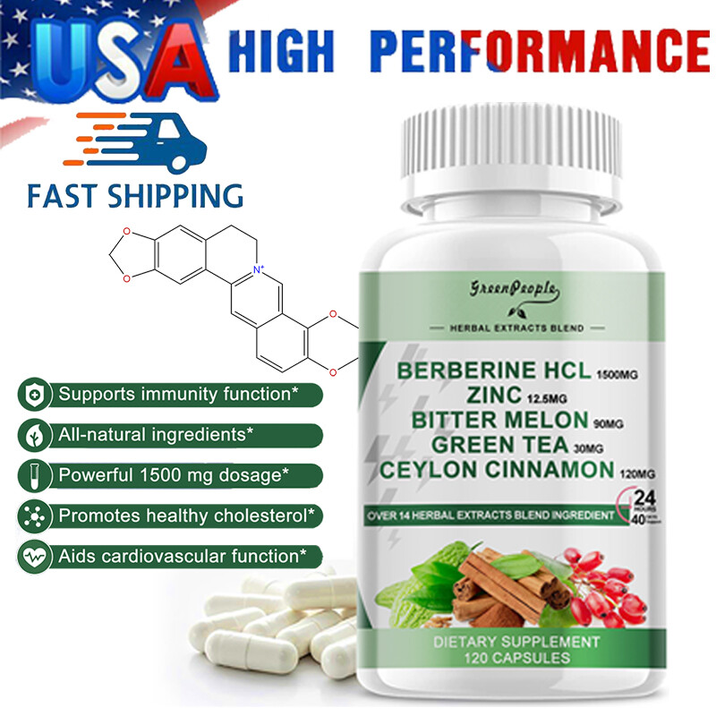 Berberine Capsules 1500mg with Ceylon Cinnamon & ZINC Heart Health Immune System